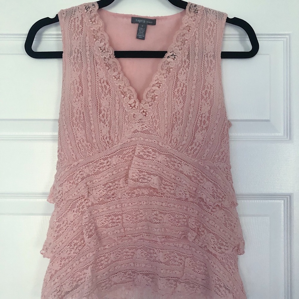 Apt. 9 Pink Lace Layered Short Sleeve Top